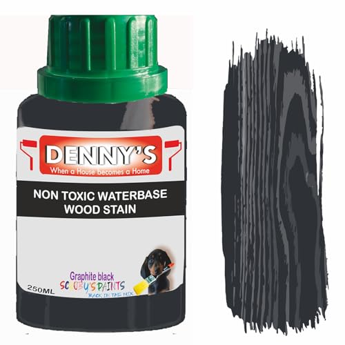 Non-Toxic Water-Based Wood Stain – Fast Drying – 179 Colours – For Furniture, Doors, Floors, Skirting, Crafts & Interior Wood – Sponge or Roller Application (Graphite black, 250ML bottle)