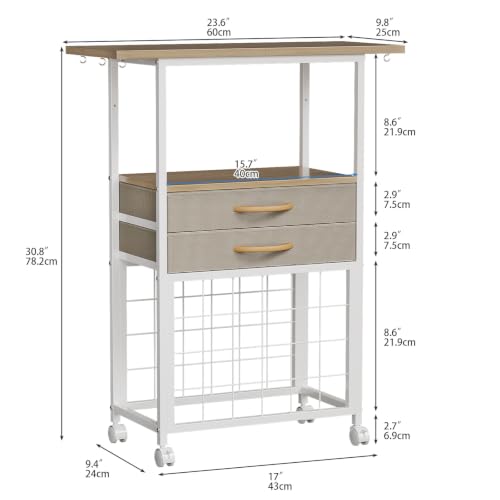 Image of VENNQD Organizer and Storage Stand Compatible with Cricut Machines,Rolling Storage Cart /Shelf with 24 Vinyl Roll Holders,2 Fabric Drawer,Accessories Holder,Tool Hook for Craft Room Home (White Maple)
