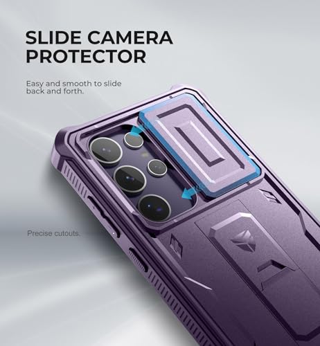 Image of Dexnor for Samsung Galaxy S24 Ultra Case with Built-in Slide Camera Cover & Screen Protector & Kickstand, Shockproof Rugged Case Full-Body Bumper Protective Cover for Galaxy S24 Ultra (2024),Purple