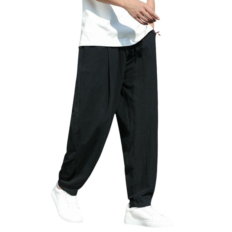 Pantalon chinois en coton lin ample et délavé à cordon - 2