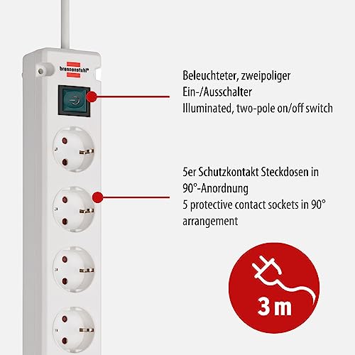 Regleta de 5 enchufes con USB y cable de 3m Brennenstuhl Bremounta 2