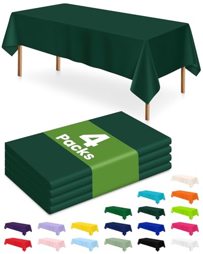 Image of LANLISA 4 Pack Dark Green Plastic Tablecloth Disposable, 54 x 108 Inch