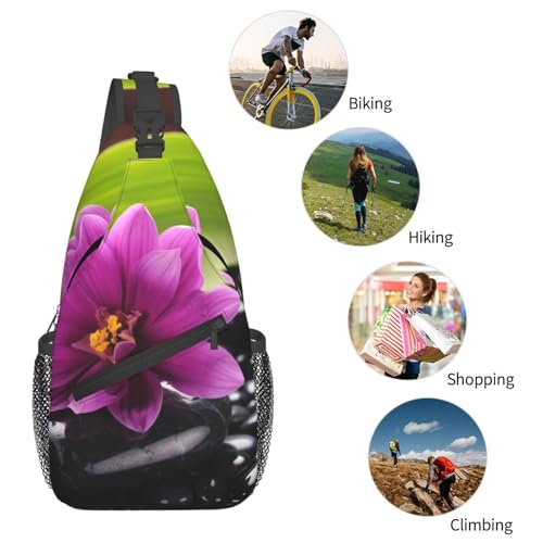 Bolso cruzado negro con flor púrpura para hombre y mujer miniatura 6