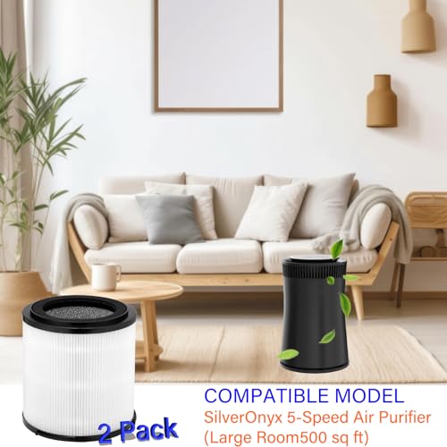 SilverOnyx 5-Speed Air Purifier KJ150F-C02 Replacement Filter 4 IN 1 H13 True HEPA Filter with Activated Carbon & Pre-Filter (Large Room 500 sq ft), 2 Pack