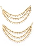 Sukkhi Pendientes de moda étnicos de latón chapado en oro de 18 quilates con perlas tachonadas de inspiración Bahubali larga cadena de bolas Jhumka/Jhumki para mujeres y niñas | Par de 1 |