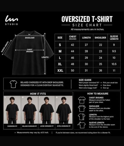 Image of Oversized T-Shirt for Men and Women, Black, White, and Charcoal Grey Colour, Cotton, Drop Shoulder Baggy Fit
