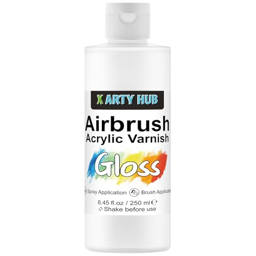 X ARTY HUB Acrylic Varnish Gloss 8.45 fl oz / 250 ml, Anti-Yellowing/Fading/Cracking Acrylic Paint Sealer, Waterproof, Stain & Moisture Resistant Coating, Brushable and Sprayable