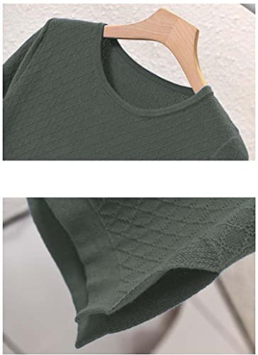 Image of Womens Short Sleeve Sweaters Tops Summer Thin Pullover Cotton Knit Shirt Crew Neck Lightweight Pointelle Blouse