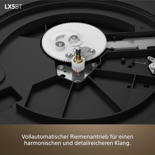 Sony PS-LX5BT Premium-Bluetooth-Plattenspieler mit vollautomatischer Wiedergabe, Riemenantrieb, hochwertiger Tonabnehmer, Hi-Res Audio, integrierter Phono-Vorverstärker, 3 Verstärkungsmodi – Schwarz