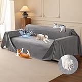 Loiion Fundas de Sofa Anti Gatos, Impermeab Cubierta Protectora de Sofá Gris 340x230cm
