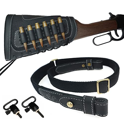 Gun Shell Holder Buttstock With Matched Color Rifle Sling (Black) #TOP14