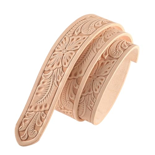 HiSew Leather Strap Blank for Belt Crafting, Cowhide, Pre-Embossed Patterns, Pre-Beveled Edges, Leather Strips Ribbon, 1-1/2' x 45', 10 Oz Veg-Tanned, Cut, Dye, Create Custom Belt, DIY (Floral & Vine)