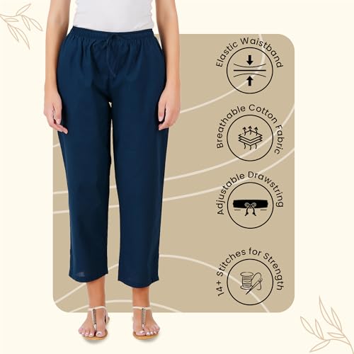 Image of Happy Bunny Parallel Pants for Women 100% Cotton Ankle Length Trousers Regular Fit with Elastic Drawstring Stylish & Pockets Casual Formal Wear for Office & Home