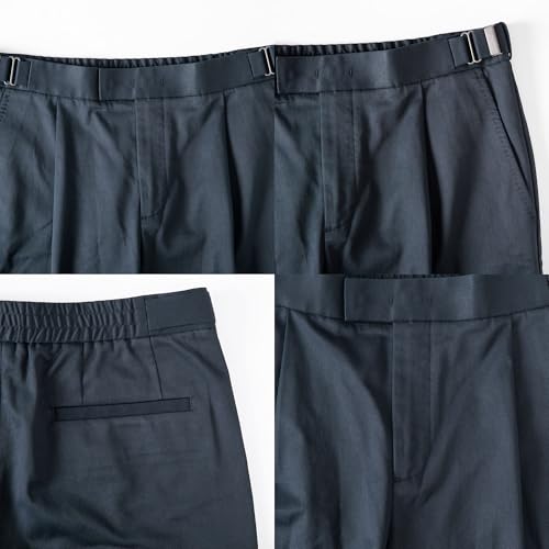 Men's Casual Pants, Cotton Blend, Semi-Elastic Waistband, Slim Straight Fit, Navy Blue4