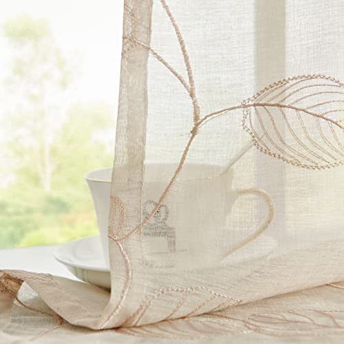 Cortina de cenefa transparente beige para sala de estar con paso de barra 5