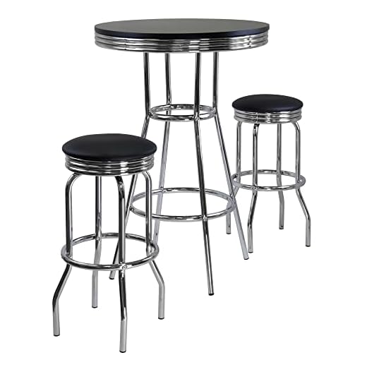 Summit 3-Pc Pub Table and Swivel Stool Set, Black & Chrome