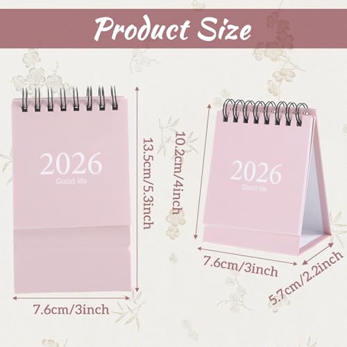 Tischkalender, Mini Kalender 2026, Januar 2026 bis Juli 2027, 19 Monate Stehender Flip Kleiner Tischkalender, Dickes Papier Doppel-Drahtbindung mit Aufklebern für Zuhause Schule Büro (Pink)