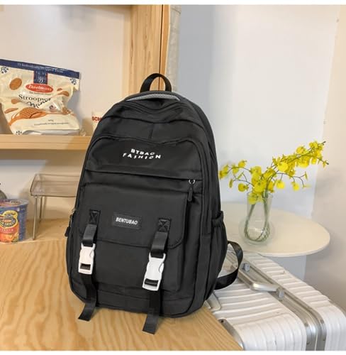 Ladies Kawaii Fashion Nylon Waterproof Laptop Backpack Book Bag Cute Women Backpack Female Travel Backpack (black)2