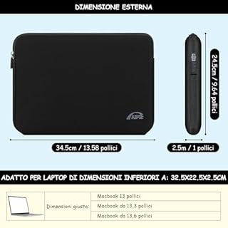 AIPIE Custodia per Macbook Air 13 Pollici Proteggi Custodia per Macbook Pro 13 Pollici, Borsa Porta pc Computer Custodia Cover Notebook Laptop 13,3 Pollici Copri 32 x 23 x 2,5 cm, Nero