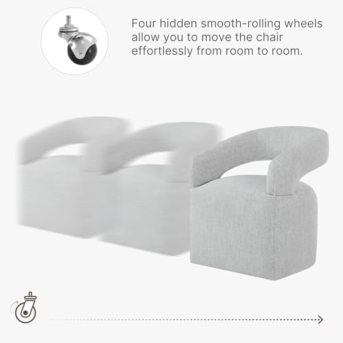 Image of KISLOT Upholstered Dining Chairs Set of 4, Modern Rolling Dining Chairs with Hidden Casters, Arm Kitchen Chairs with Linen Look Fabric, Padded Barrel Chairs for Dining Room, Kitchen, Light Gray