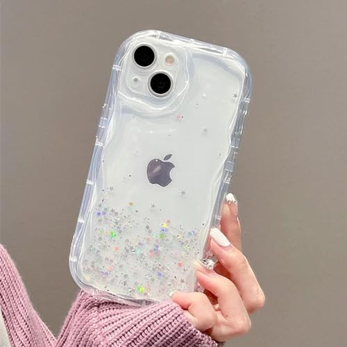 Image of KC Back Cover for Samsung Galaxy A35 5G, Dry Fixed Non Moving Glitter Curly Wave Shape Shockproof Bumper Soft Silicone Case with Camera Protection (Transparent)