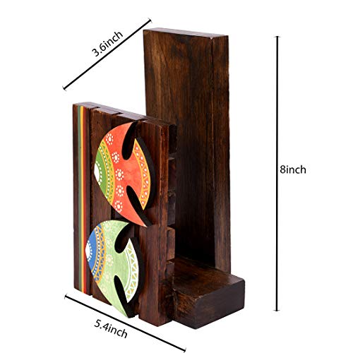 Image of Aakriti Art Creations Madhubani Art Wooden Towel Holder Stand | Handcrafted Wooden | Matte Finish Natural Brown Towel Holder for Bath & Wash Area