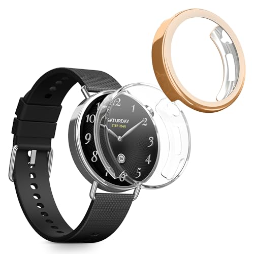 kwmobile Carcasa Compatible con Xiaomi Watch S4 41mm Funda   2X Protector Pantalla Completo   Ultrafino y antigolpes   Oro Rosa/Transparente