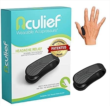 Aculief - Award Winning Natural Headache, Migraine, Tension Relief Wearable – Supporting Acupressure Relaxation, Stress Alleviation, Tension Relief and Headache Relief - 1 Pack (Regular, Black)