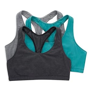 Hanes Women’s Racerback Bralette Pack, Stretch Knit Low-Impact, Moisture-Wicking Cotton T-Back Bra Top, 3-Pack, Concrete Heather/Isle Green/Moonlite