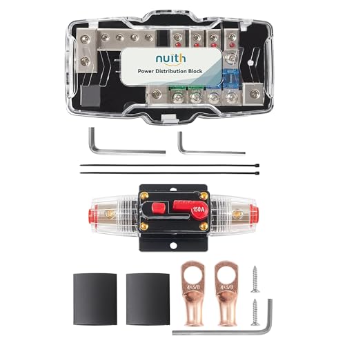 NuIth 150 AMP Car Protection Stereo Switch Fuse + 2 Way in 4 Way Out Fused Distribution Block with Red LED Indicator