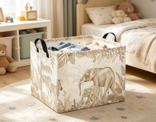 Image of Rectangular Baby Kids Storage Basket for Home Kitchen Girls Cute Toy Storage Bin Organizer Shelf Book Room Decor(Animal)