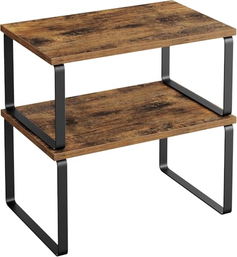 Image of ABJA Kitchen Organizer Racks, Set of 2 Wooden Rack for Kitchen Storage, Counter Top Stackable, Expandable, Adjustable Shelves (Rustic Brown, 2 Tier Stack)