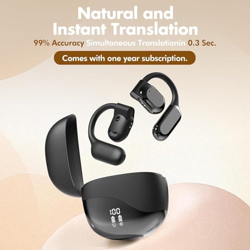 Image of AI Translator Earbuds Real-Time Translation Earbuds 180 Languages and Accents Two-Way Translation Device for Travel Business and Learning Compatible with iOS and Android Electroplated Black