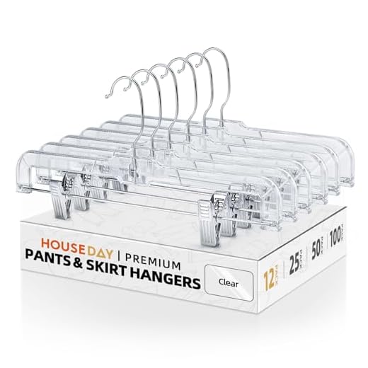 HOUSE DAY 12 Pcs Pack 14 inch Clear Plastic Skirt Hangers with Clips, Skirt Hangers, Clip Hangers for Pants, Bulk Plastic Hangers