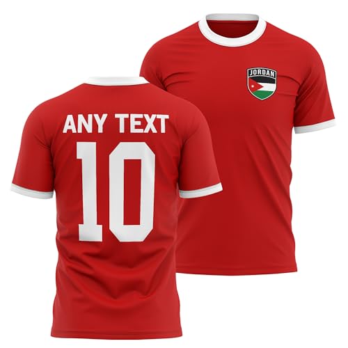 Image of Jordan Mens Ringer T Shirt - Jordan Badge Custom Name Number Tee - Football Supporter Fan Top, M, Red/White