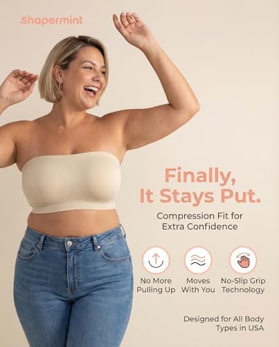 SHAPERMINT Convertible Strapless Bras for Women - Compression Wireless Bandeau Bra Top Beige - 1