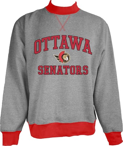 Blue 84 Ottawa Senators NHL Officially Licensed Mock Crewneck Sweatshirt Twill Embroidery, Large Graphite