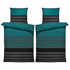 one-home Winter Biber Bettwäsche Baumwolle Kuschelig Flauschig Warme Weiche Flanell Bettbezüge Modern, Größe:4 teilig 135x200 cm, Farbe:Gestreift Petrol