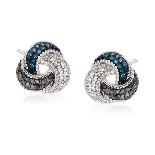 Ross-Simons 0.25 ct. t.w. Blue, Black and White Diamond Love Knot Earrings in Sterling Silver