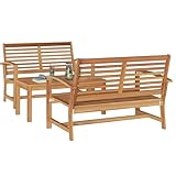 vidaXL Set Divano da Giardino 3 PCS Naturale Legno di Teak Solido, Sofa Moderno per terrazze e Giardini, Divano in Teak, Relax all