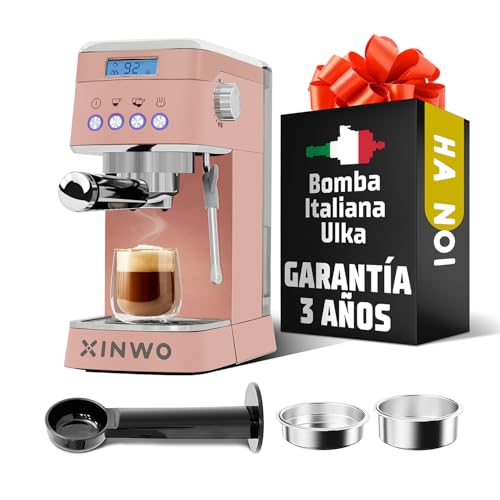 XINWO Cafetera Hanoi - Cafetera Express para Espresso y Cappuccino, 1350W, 20 Bares, Vaporizador, Brazo Portafiltros con Doble salida y 2 Filtros, Depósito Agua 1.2L, Calientatazas, Accesorios - Moca