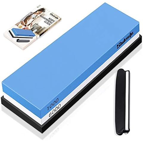 Knife Sharpening Stone 1000 6000 Grit, Shaknife Professional 2-in-1 Dual Sided Whetstone Knife Sharpeners, Water Stone with Non-Slip Silicone Base Holder and Angle Guide for Kitchen Cover