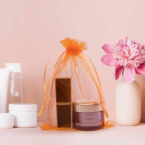 Image of 50PCS Orange Organza Bags 3x4, Small Gift Bags Mesh Drawstring Pouches Mini Sheer Baggies for Jewelry Candy Sachet Goodie Party Favor Bag for Birthday Wedding Graduation Gifts