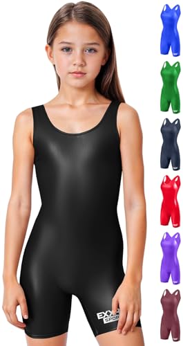 Exxact Sports Plain Youth Girls Wrestling Singlet High-Cut Full-Coverage Kids Wrestling Singlets For Girls (Black YS)