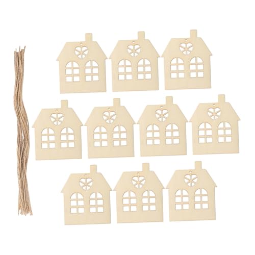 POPETPOP Madera Forma de Casitas con Cuerda para Decoración DIY de Bodas y Festivales Adornos Rústicos para Colgar Puertas y Ventanas Material Artesanal Reutilizable