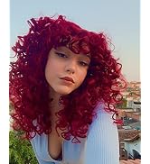 ANNISOUL Red Curly Wigs for Black Women Long Curly Afro Wig with Bangs for Women Big Bouncy Fluff...