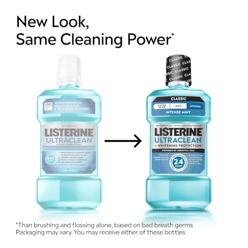 Image of Listerine Ultraclean Intense Antiseptic Mouthwash + Whitening Protection*, Everfresh Technology to Help Fight Bad Breath, Gingivitis, & Plaque, Tartar Control Oral Rinse, Intense Mint, 1L