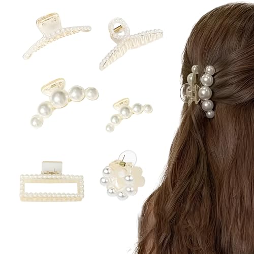 Sdhgerh Juego de 6 pinzas para el pelo con perlas elegantes, para cabello grueso y fino, encantador, para mujer, niña, grande, pequeño