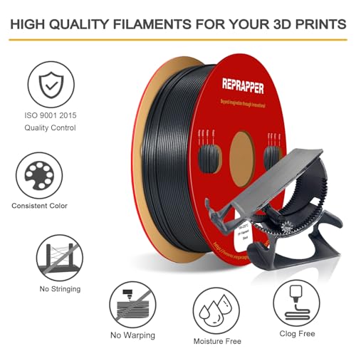 Image of Reprapper Polypropylene PP Filament, Semi-Flexible Ultra Tough Filament 1.75mm 3D Printer Filament for 3D Printing (± 0.03mm) 2.2lb (1kg), 5pcs Build Sheet Included, Black