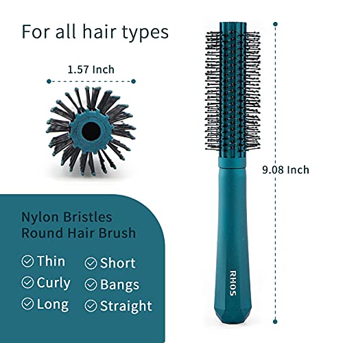 Rhos Round Brush For Blow Dryer-Roller Brush For Blow Drying/Curling/Straighten-Round Styling Brush For Bangs/Thin/Short/Curly Hair-Nylon Bristles Round Hair Brush For Women And Men-Static Free Round Brush 1.5 Inch(Green) #TOP5